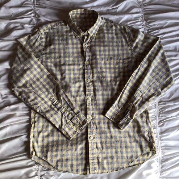J Crew Mens LightWeight Shirt Gray/Yellow Button M - Picture 2 of 4